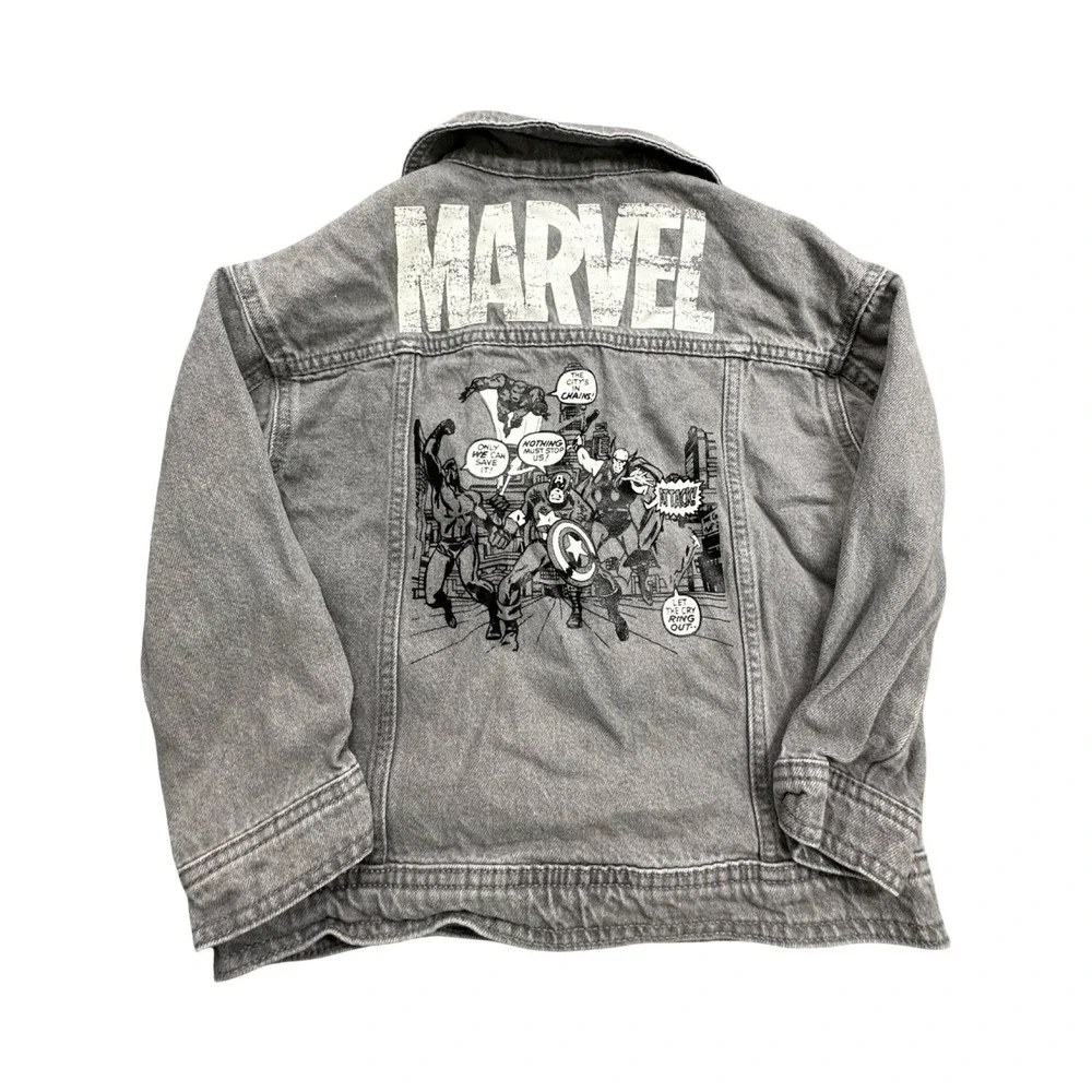 Marvel Denim Jacket Kids 6 Gray Avengers Graphic Comic Book Trucker SP247657CM